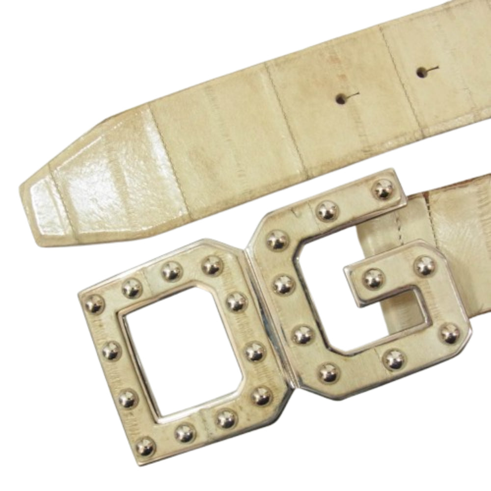 DOLCE&GABBANA ドルチェアンドガッバーナ DCロゴ レザー ベルト ベージュ系【中古】