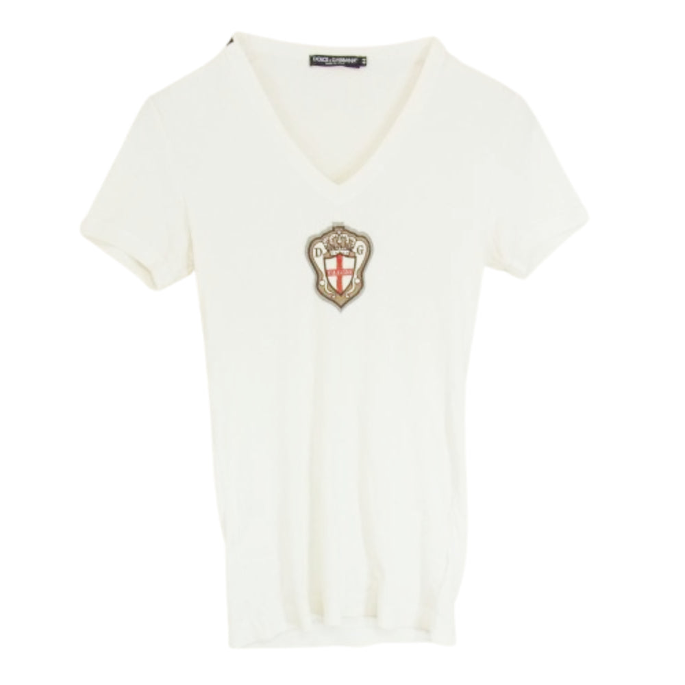 DOLCE&GABBANA ドルチェアンドガッバーナ G8704G G7424 Vネック ワッペン Tシャツ 半袖カットソー ホワイト系 44【中古】