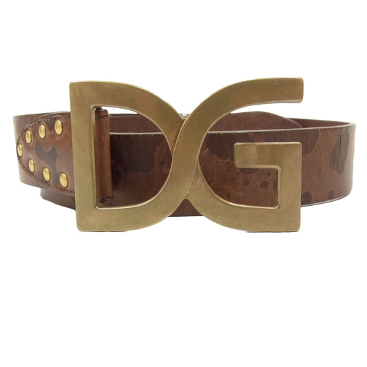 DOLCE&GABBANA ドルチェアンドガッバーナ DCロゴ レザー ベルト ブラウン系【中古】