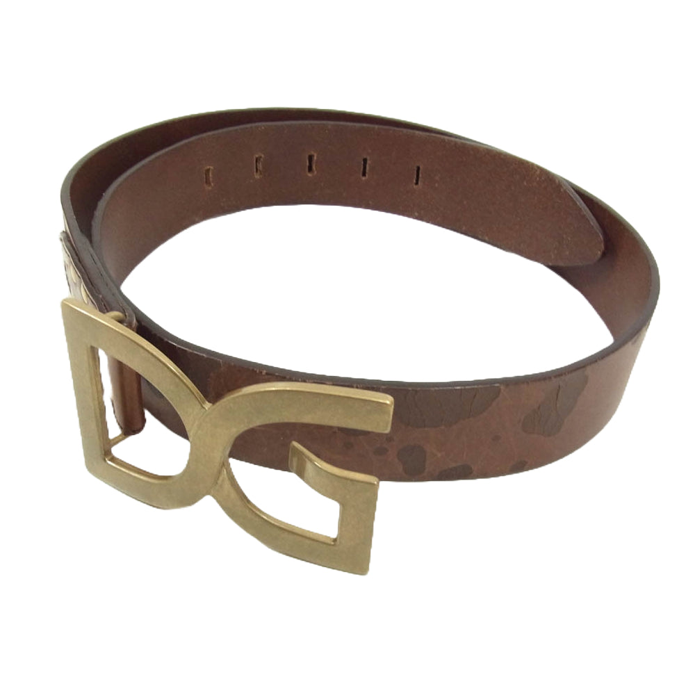 DOLCE&GABBANA ドルチェアンドガッバーナ DCロゴ レザー ベルト ブラウン系【中古】