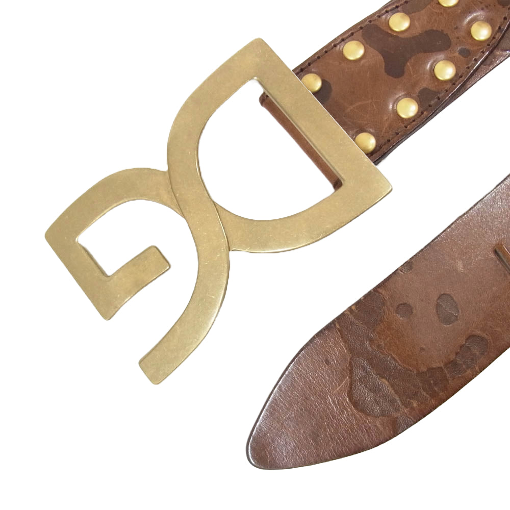 DOLCE&GABBANA ドルチェアンドガッバーナ DCロゴ レザー ベルト ブラウン系【中古】