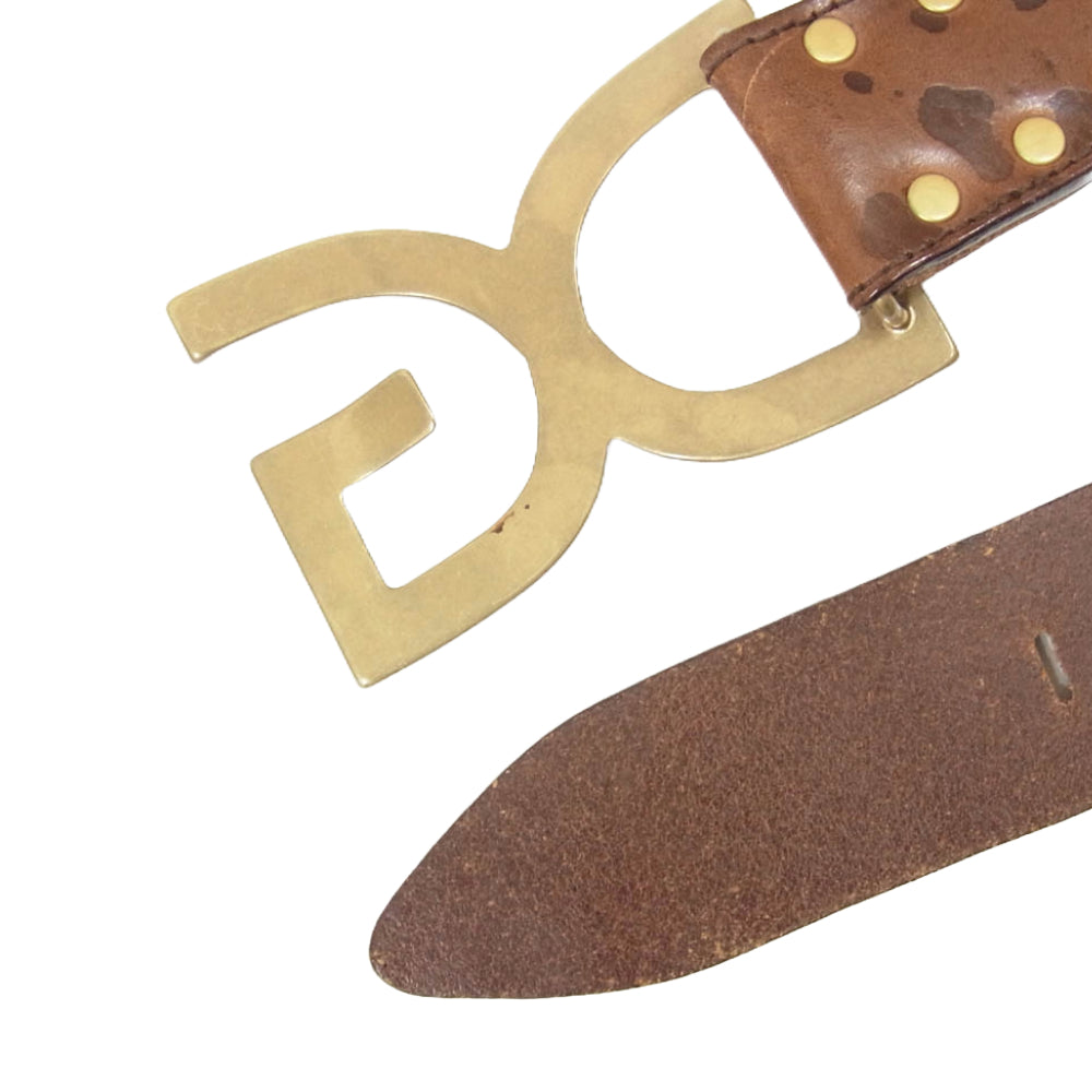 DOLCE&GABBANA ドルチェアンドガッバーナ DCロゴ レザー ベルト ブラウン系【中古】