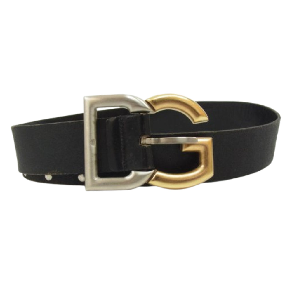 DOLCE&GABBANA ドルチェアンドガッバーナ DCロゴ スタッズ レザー ベルト ブラック系【中古】