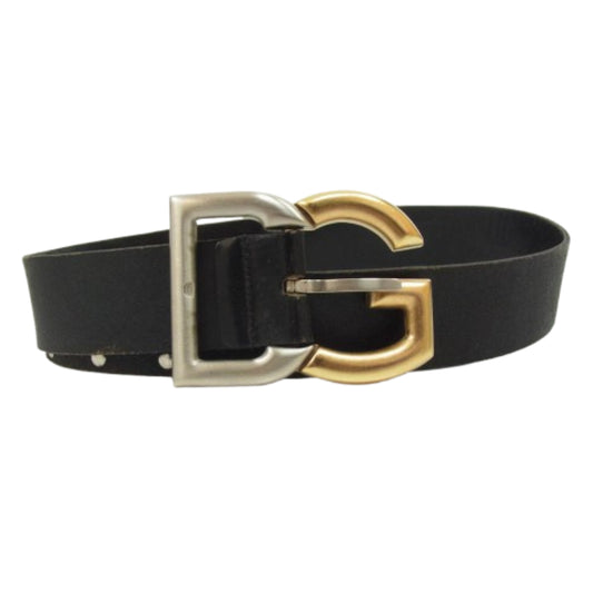 DOLCE&GABBANA ドルチェアンドガッバーナ DCロゴ スタッズ レザー ベルト ブラック系【中古】