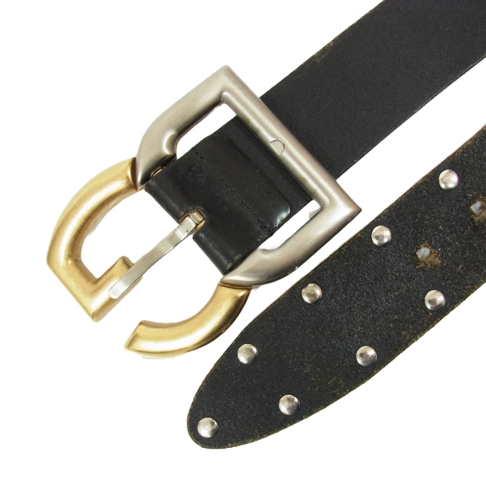 DOLCE&GABBANA ドルチェアンドガッバーナ DCロゴ スタッズ レザー ベルト ブラック系【中古】