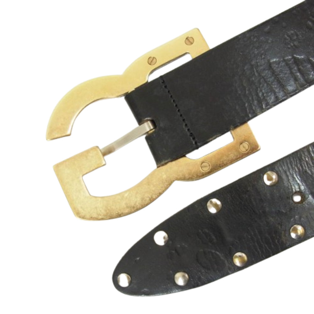 DOLCE&GABBANA ドルチェアンドガッバーナ DCロゴ スタッズ レザー ベルト ブラック系【中古】