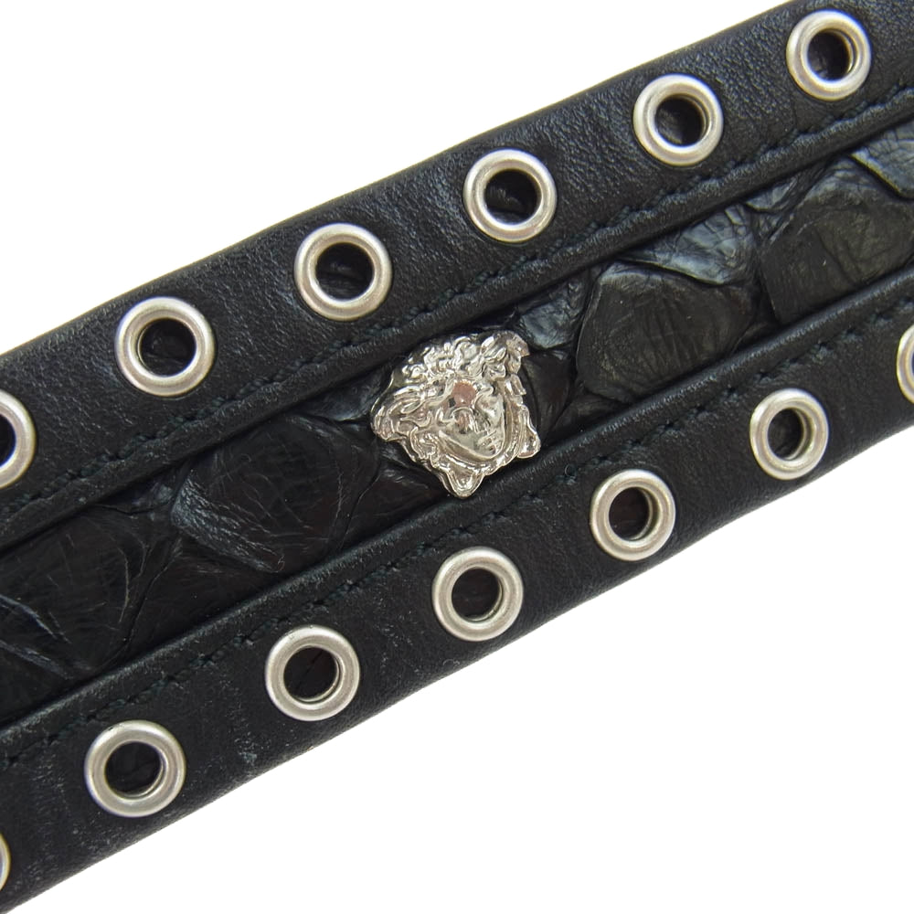 VERSACE ヴェルサーチ メデゥーサ スタッズ レザー ベルト ブラック系【中古】