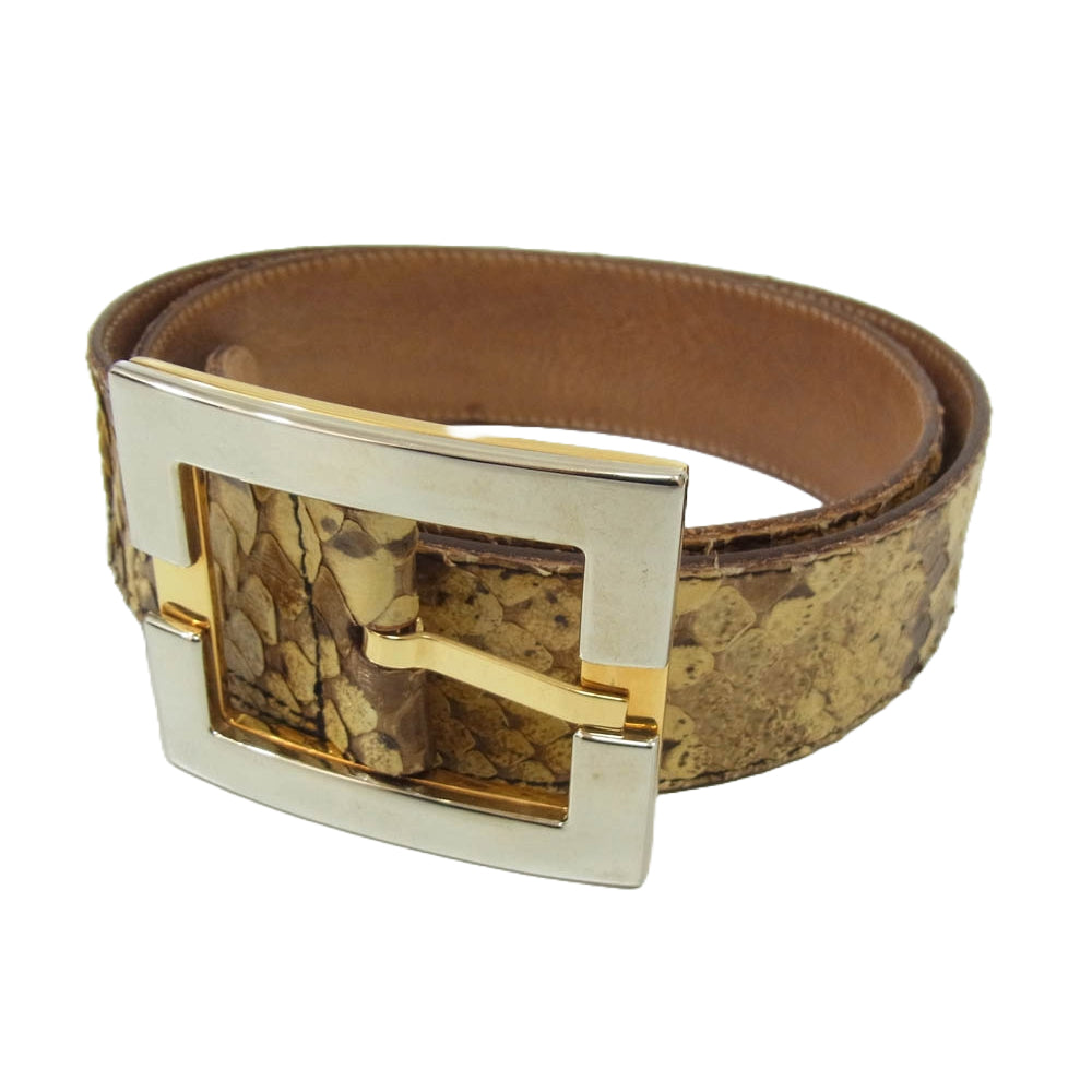 DOLCE&GABBANA ドルチェアンドガッバーナ パイソン柄 レザー ベルト ブラウン系【中古】