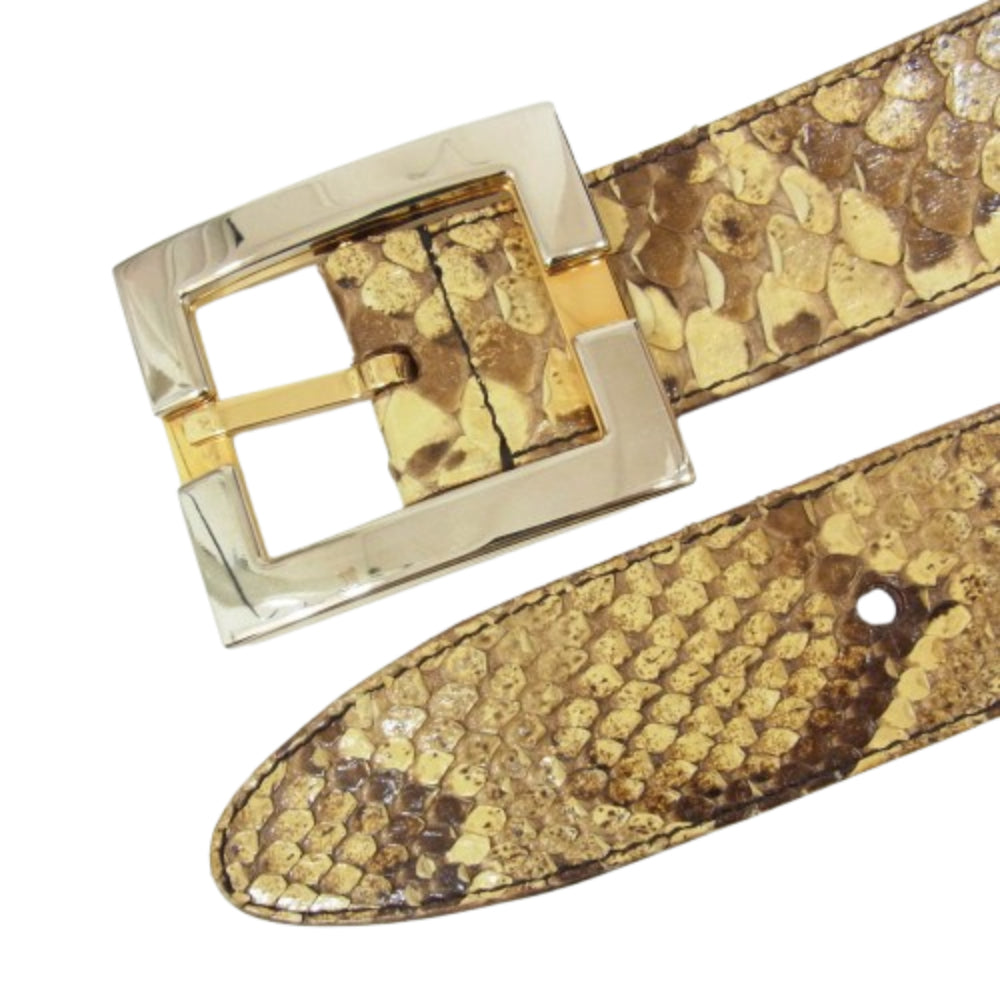 DOLCE&GABBANA ドルチェアンドガッバーナ パイソン柄 レザー ベルト ブラウン系【中古】