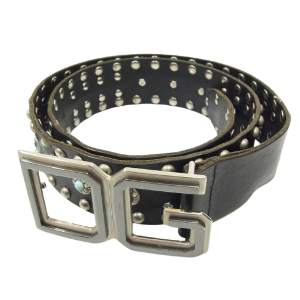 DOLCE&GABBANA ドルチェアンドガッバーナ DCロゴ スタッズ レザー ベルト ストーン付 ブラック系【中古】