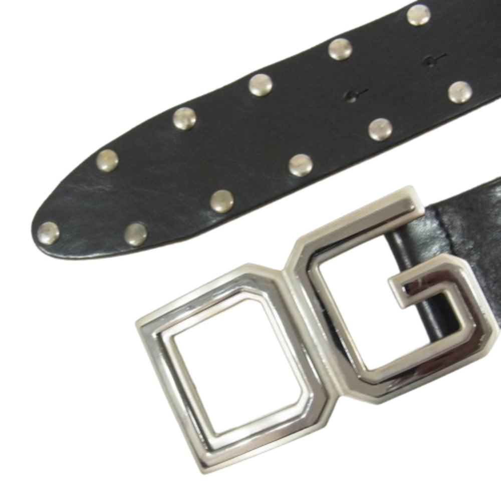 DOLCE&GABBANA ドルチェアンドガッバーナ DCロゴ スタッズ レザー ベルト ストーン付 ブラック系【中古】