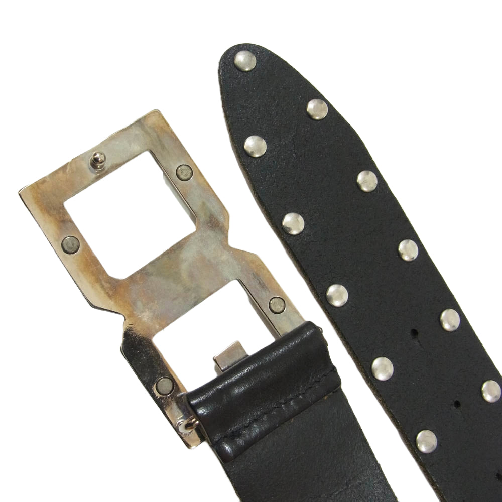 DOLCE&GABBANA ドルチェアンドガッバーナ DCロゴ スタッズ レザー ベルト ストーン付 ブラック系【中古】