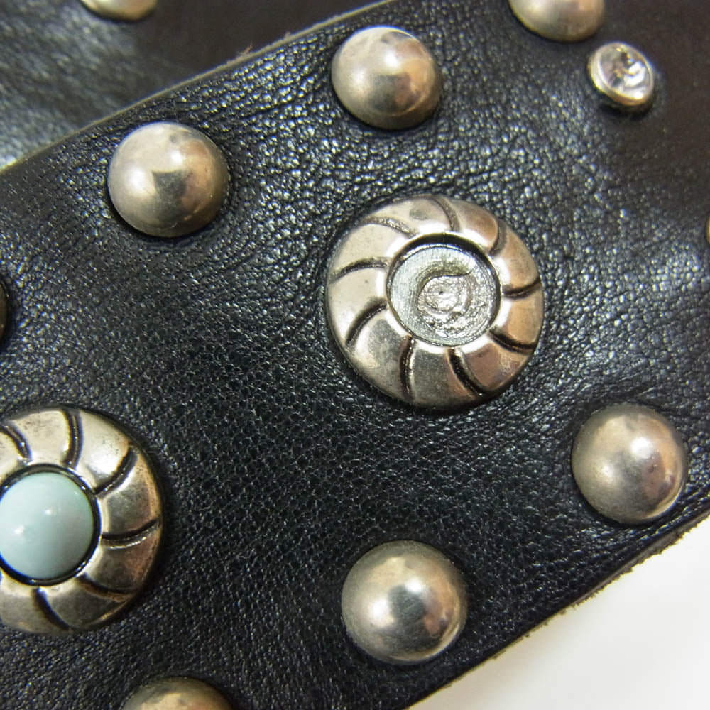 DOLCE&GABBANA ドルチェアンドガッバーナ DCロゴ スタッズ レザー ベルト ストーン付 ブラック系【中古】