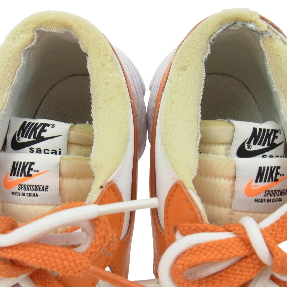 NIKE ナイキ DD1877-100 × sacai サカイ BLAZER LOW MAGMA ORANGE ブレーザーロー マグマオレンジ ローカットスニーカー ホワイト系 オレンジ系 26cm【中古】