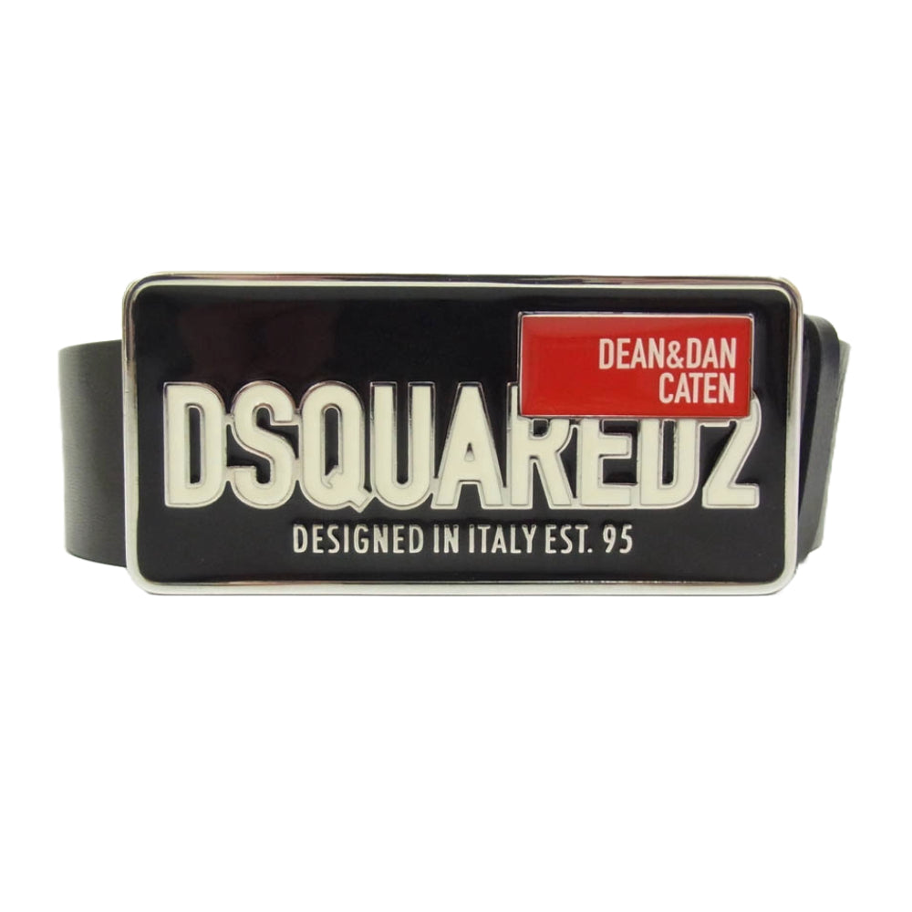 DSQUARED2 ディースクエアード ロゴバックル レザー ベルト ブラック系【中古】