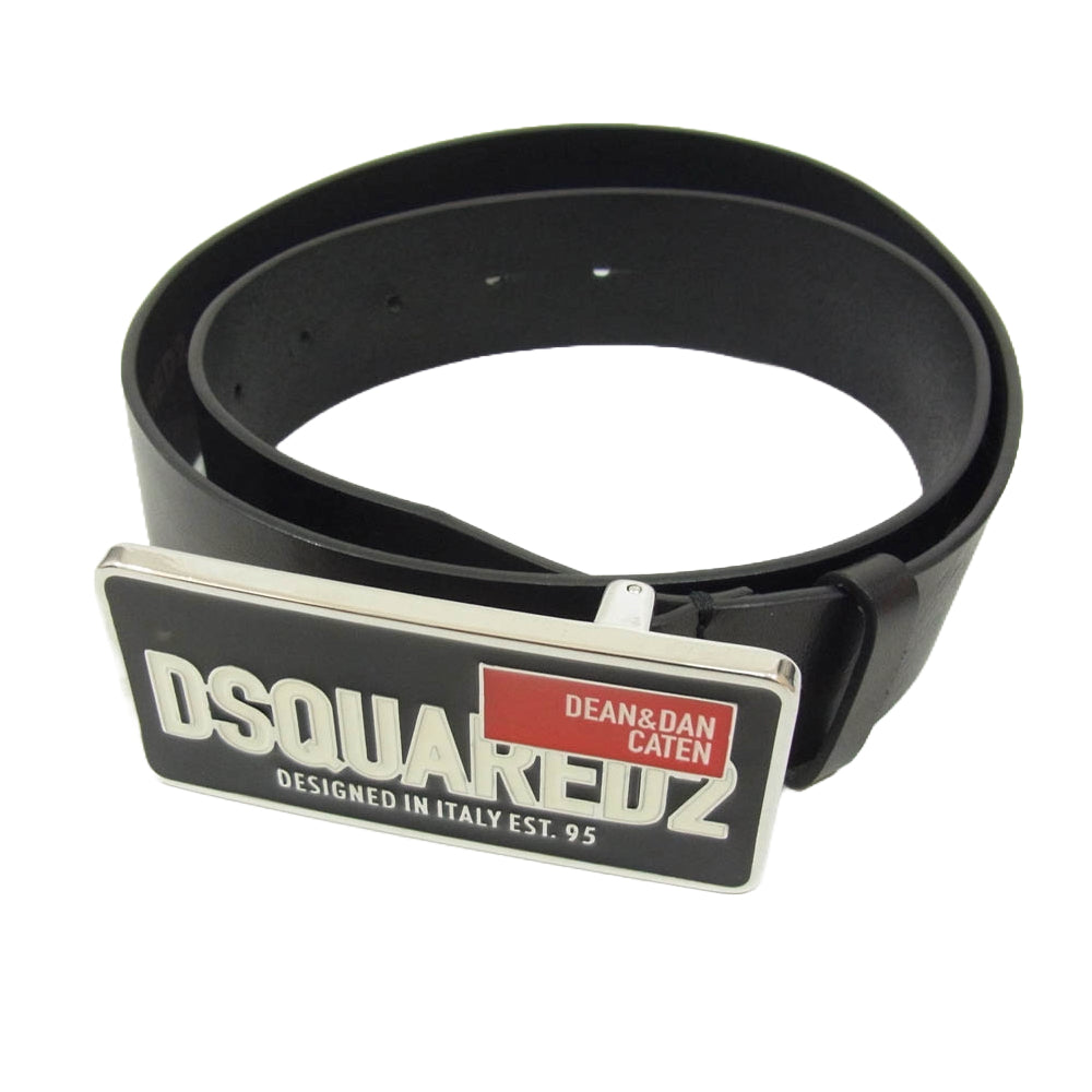 DSQUARED2 ディースクエアード ロゴバックル レザー ベルト ブラック系【中古】