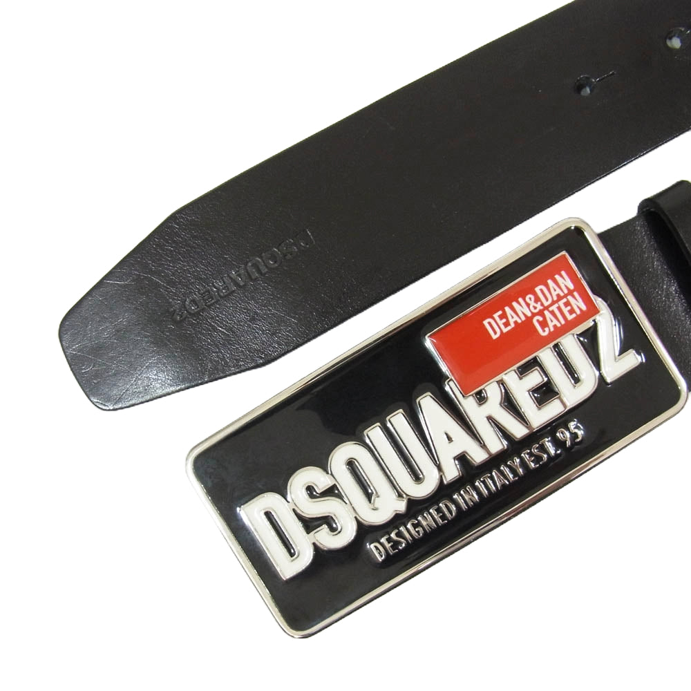 DSQUARED2 ディースクエアード ロゴバックル レザー ベルト ブラック系【中古】