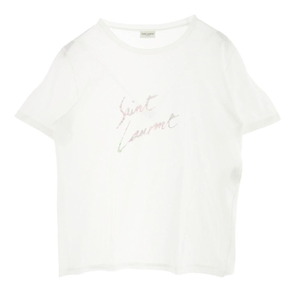 SAINT LAURENT サンローラン 18SS 553378 YBCL2 アニマルロゴ プリント Tシャツ 半袖カットソー ホワイト系 XS【中古】