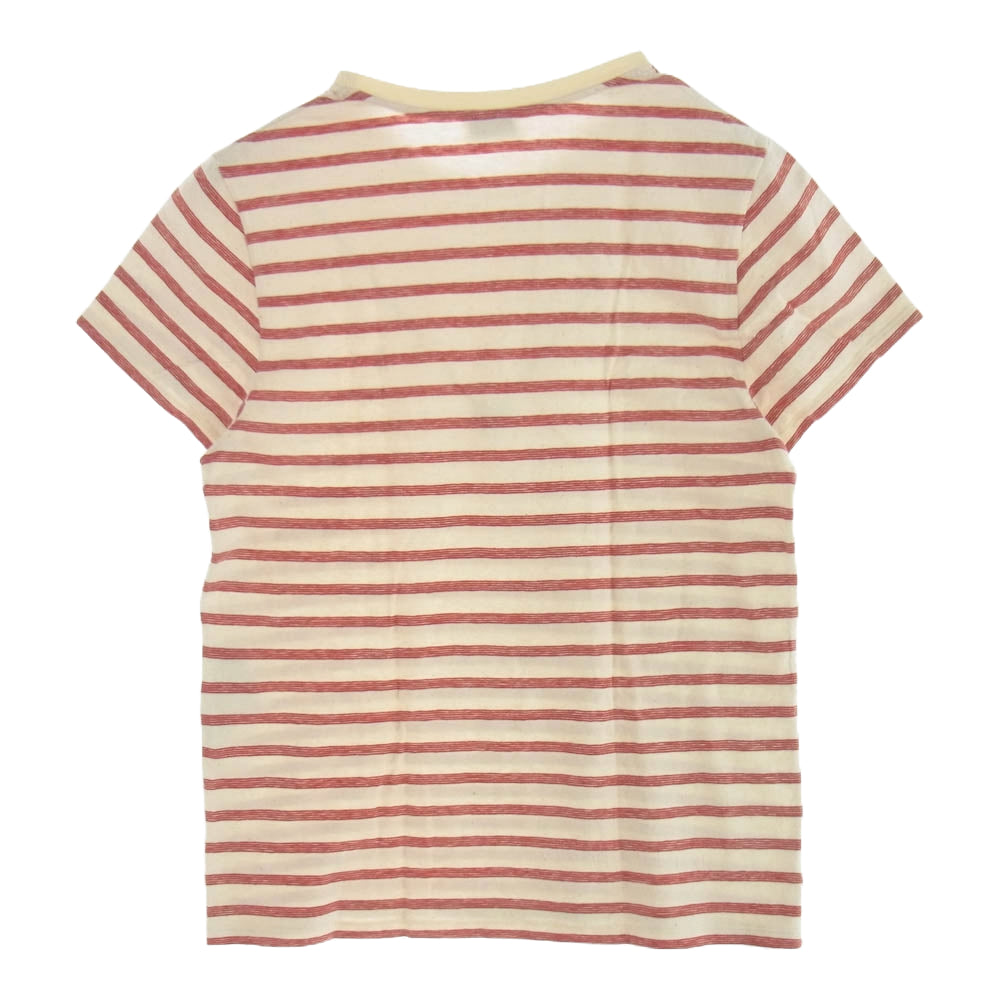 SAINT LAURENT サンローラン 683806 Y36OX ロゴ刺繍 ボーダー Tシャツ 半袖カットソー ベージュ系 レッド系 XS【中古】