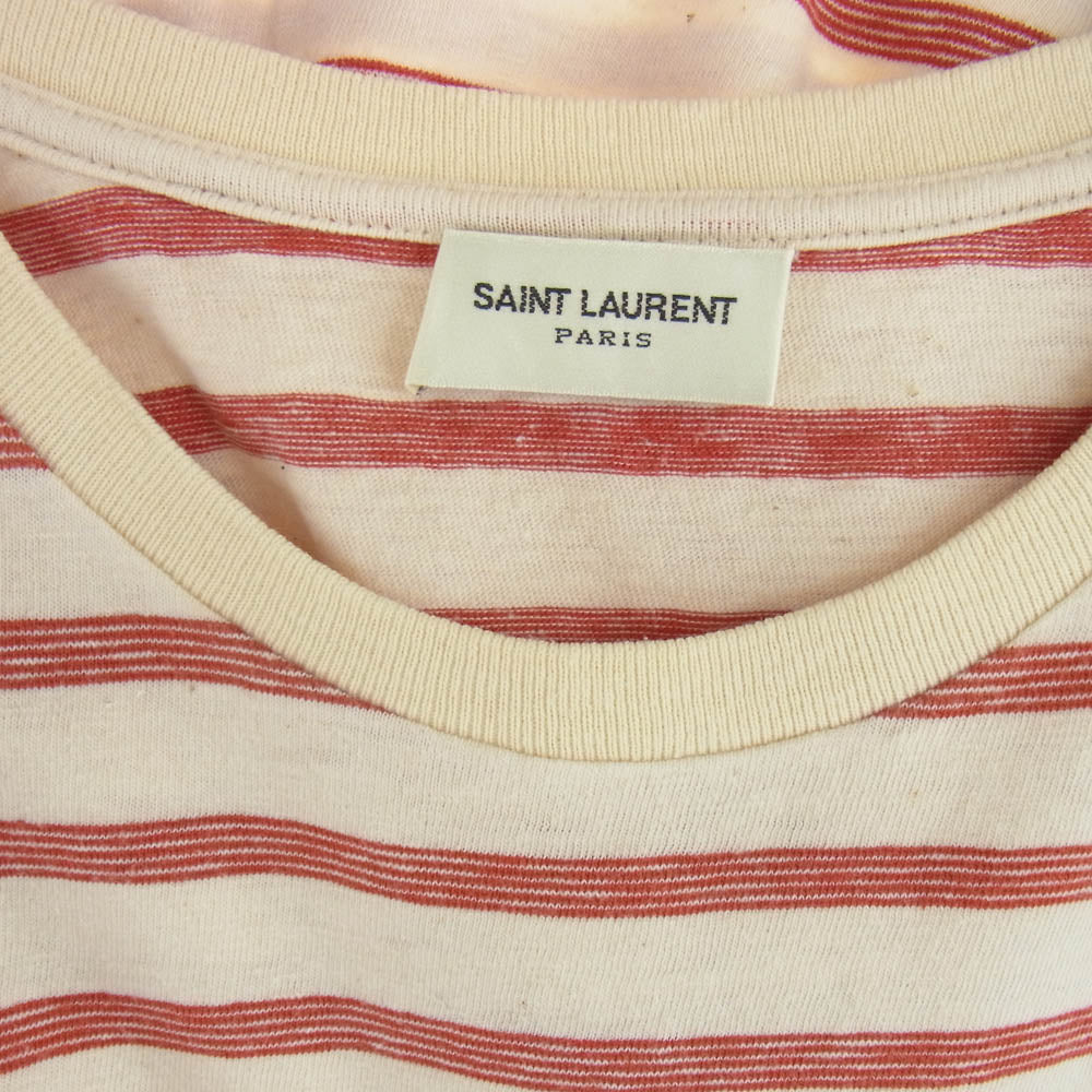SAINT LAURENT サンローラン 683806 Y36OX ロゴ刺繍 ボーダー Tシャツ 半袖カットソー ベージュ系 レッド系 XS【中古】