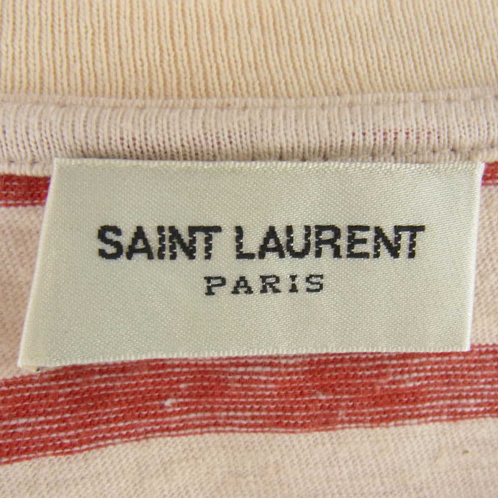SAINT LAURENT サンローラン 683806 Y36OX ロゴ刺繍 ボーダー Tシャツ 半袖カットソー ベージュ系 レッド系 XS【中古】