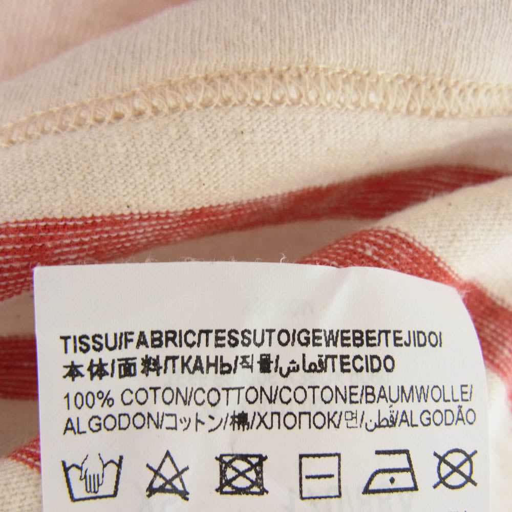 SAINT LAURENT サンローラン 683806 Y36OX ロゴ刺繍 ボーダー Tシャツ 半袖カットソー ベージュ系 レッド系 XS【中古】