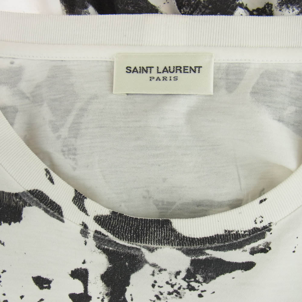 SAINT LAURENT サンローラン 13AW 330971 Y2BC1 × Brian Roettinger ブライアンロッティンガー エディ期 総柄 プリント Tシャツ 半袖カットソー ホワイト系 XS【中古】
