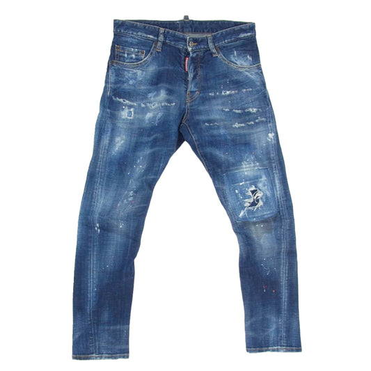 DSQUARED2 ディースクエアード S71LB0917 S30342 SEXY TWIST JEAN リペア ペイント加工 ストレッチ ツイスト デニムパンツ ボタンフライ インディゴブルー系 44【中古】