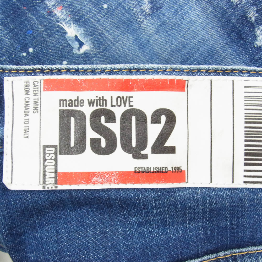 DSQUARED2 ディースクエアード S71LB0917 S30342 SEXY TWIST JEAN リペア ペイント加工 ストレッチ ツイスト デニムパンツ ボタンフライ インディゴブルー系 44【中古】
