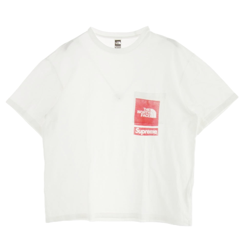 Supreme シュプリーム 23SS NT02309I × THE NORTH FACE ノースフェイス Printed Pocket Tee プリンティド ポケット ロゴ プリント 半袖 Tシャツ カットソー ホワイト系 M【中古】