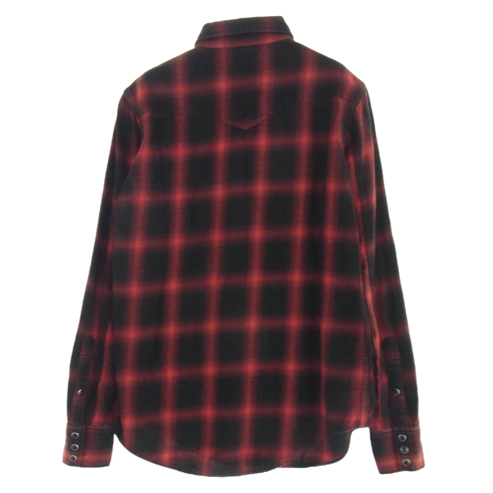 SAINT LAURENT サンローラン 15AW 398063 Y952 エディ期 国内正規品 オンブレ チェック ウエスタン シャツ 長袖 スナップボタン ブラック系 レッド系 XS【中古】