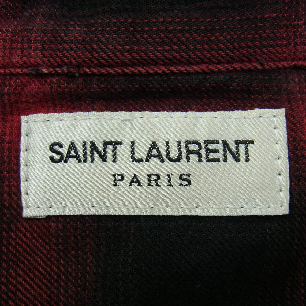 SAINT LAURENT サンローラン 15AW 398063 Y952 エディ期 国内正規品 オンブレ チェック ウエスタン シャツ 長袖 スナップボタン ブラック系 レッド系 XS【中古】