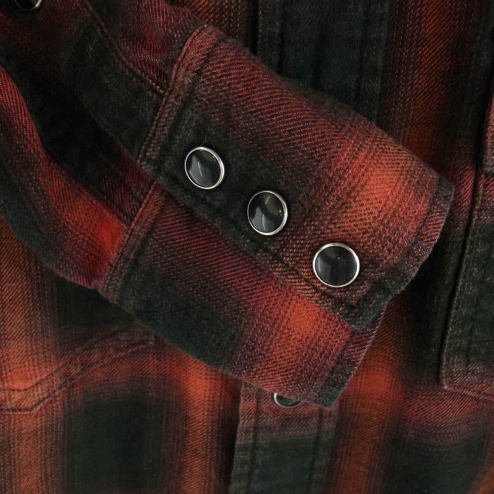 SAINT LAURENT サンローラン 15AW 398063 Y952 エディ期 国内正規品 オンブレ チェック ウエスタン シャツ 長袖 スナップボタン ブラック系 レッド系 XS【中古】