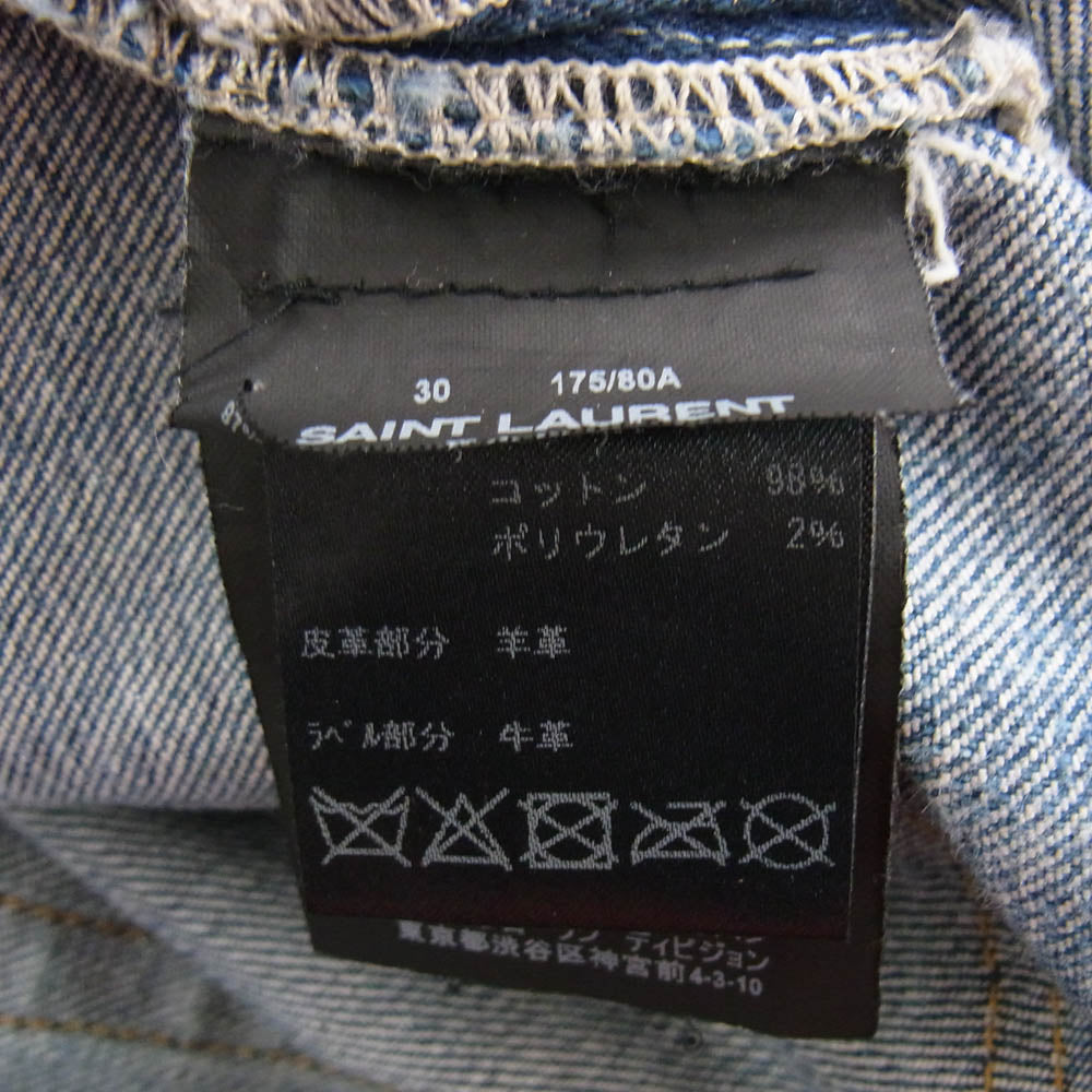SAINT LAURENT サンローラン 17SS 456694 Y806K 国内正規品 スタッズ レザーパッチ ダメージ加工 デニム パンツ インディゴブルー系 M【中古】