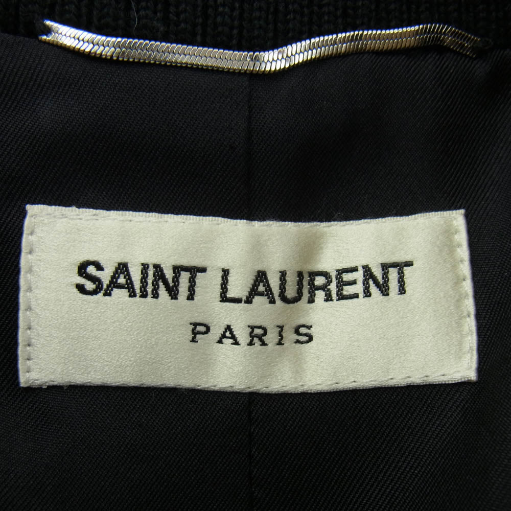 SAINT LAURENT サンローラン 14SS 345802 YM61U エディ期 14SS 国内正規品 345802 YM61U レーヨン サテン テディ ジャケット スーベニア ブルゾン スカジャン ブラック系 オフホワイト系 46【中古】