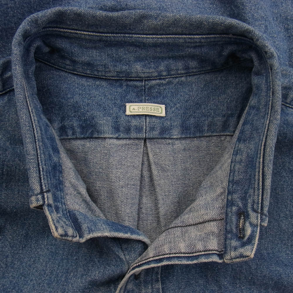 A.PRESSE アプレッセ 22AW 22AAP-02-08H BD Denim Shirt ボタンダウン デニム シャツ 長袖 インディゴブルー系 2【中古】