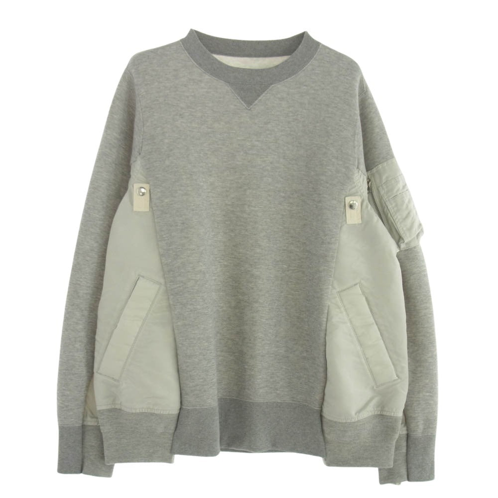 Sacai サカイ 24SS SCM-058 Sweat Nylon Twill Pullover スポンジ スウェット ブルゾン ドッキング トレーナー グレー系 3【中古】