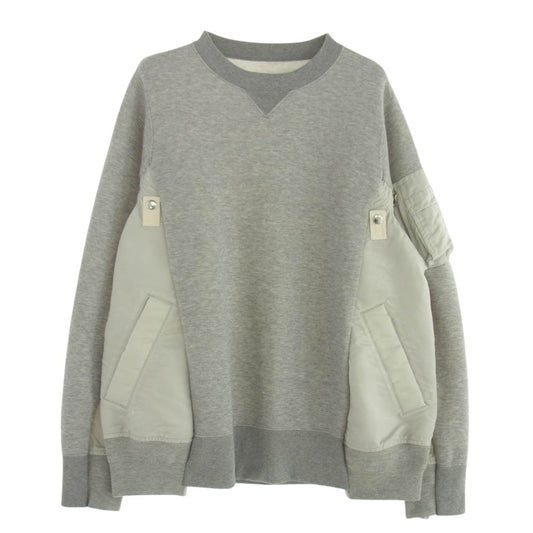 Sacai サカイ 24SS SCM-058 Sweat Nylon Twill Pullover スポンジ スウェット ブルゾン ドッキング トレーナー グレー系 3【中古】