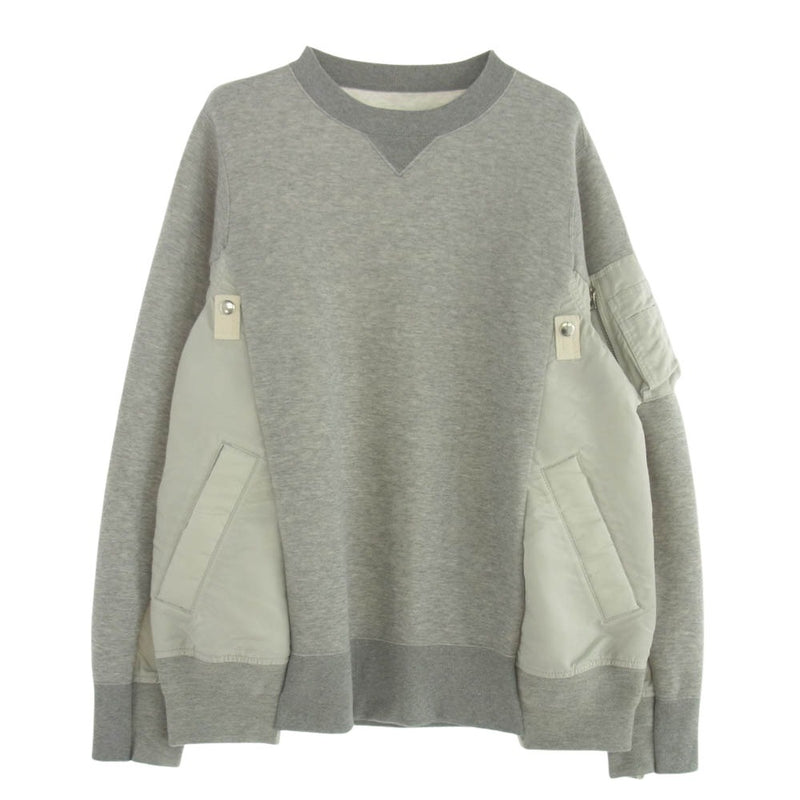 Sacai サカイ 24SS SCM-058 Sweat Nylon Twill Pullover スポンジ スウェット ブルゾン ドッキング トレーナー グレー系 3【中古】