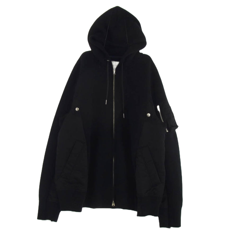 Sacai サカイ SCM-056 Sponge Sweat × Nylon Twill Hoodie ナイロン切替 スポンジ スウェット ジップ パーカー ブラック系 3【中古】