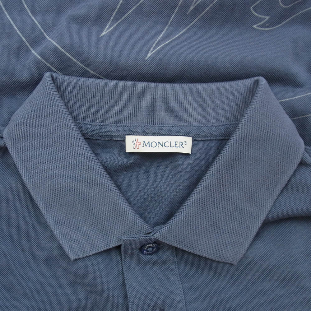 MONCLER モンクレール 21SS G10918A72110 84673 maglia polo manica corta フロントロゴ ワッペン バック ビッグロゴ 半袖 ポロ シャツ M ブルー系 M【美品】【中古】