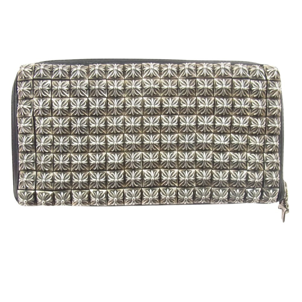 CHROME HEARTS クロムハーツ（原本無） REC F ZIP フルゼロ ピラミッド スタッズ ラウンドジップ レザー 長財布 ブラック系 シルバー系【中古】