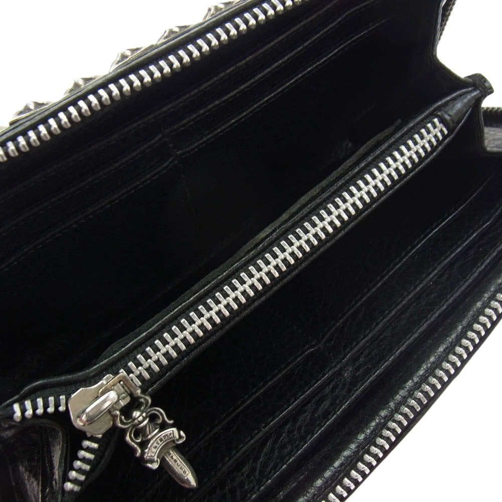 CHROME HEARTS クロムハーツ（原本無） REC F ZIP フルゼロ ピラミッド スタッズ ラウンドジップ レザー 長財布 ブラック系 シルバー系【中古】