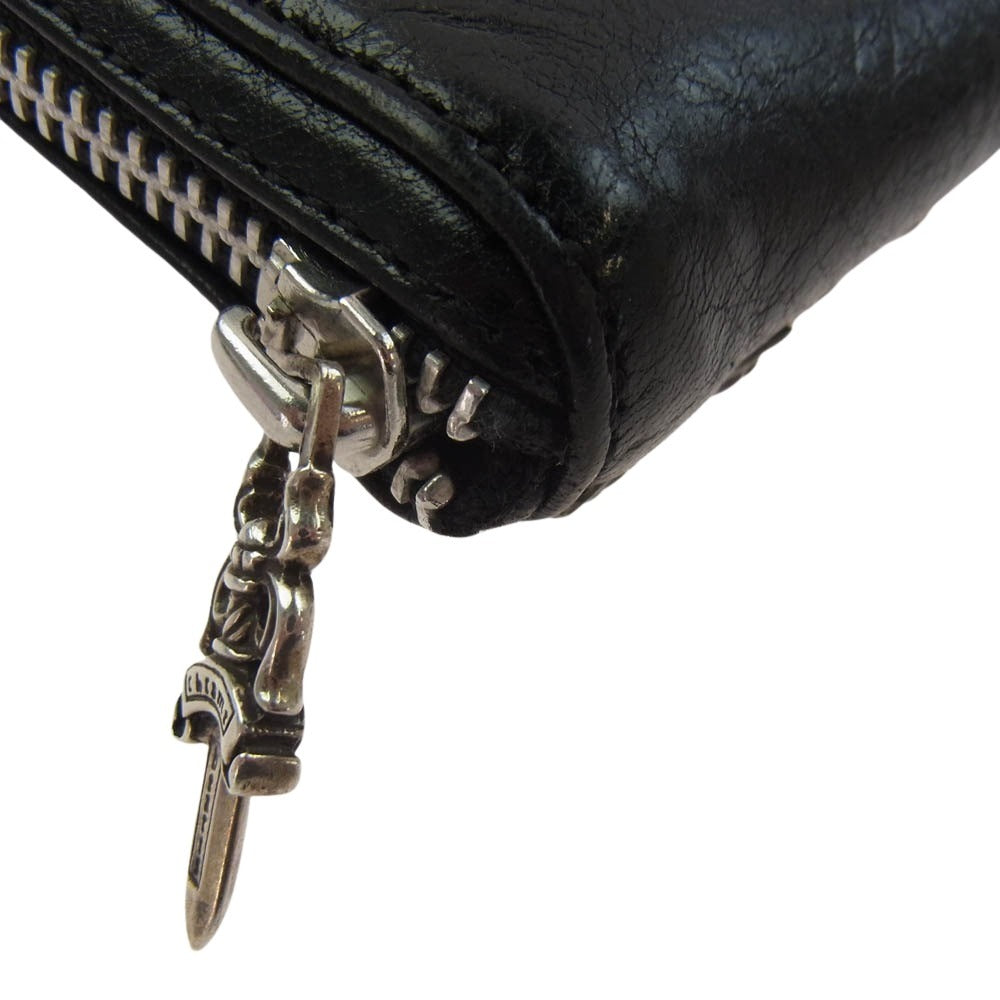 CHROME HEARTS クロムハーツ（原本無） REC F ZIP フルゼロ ピラミッド スタッズ ラウンドジップ レザー 長財布 ブラック系 シルバー系【中古】