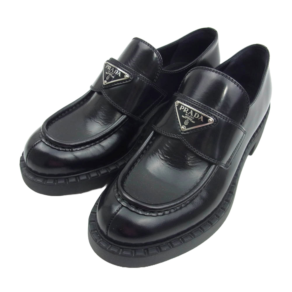PRADA プラダ チョコレート ブラッシュドレザー ローファー ブラック系 37.5【中古】