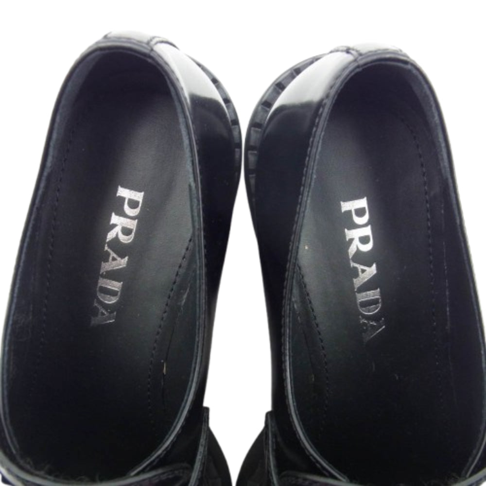 PRADA プラダ チョコレート ブラッシュドレザー ローファー ブラック系 37.5【中古】