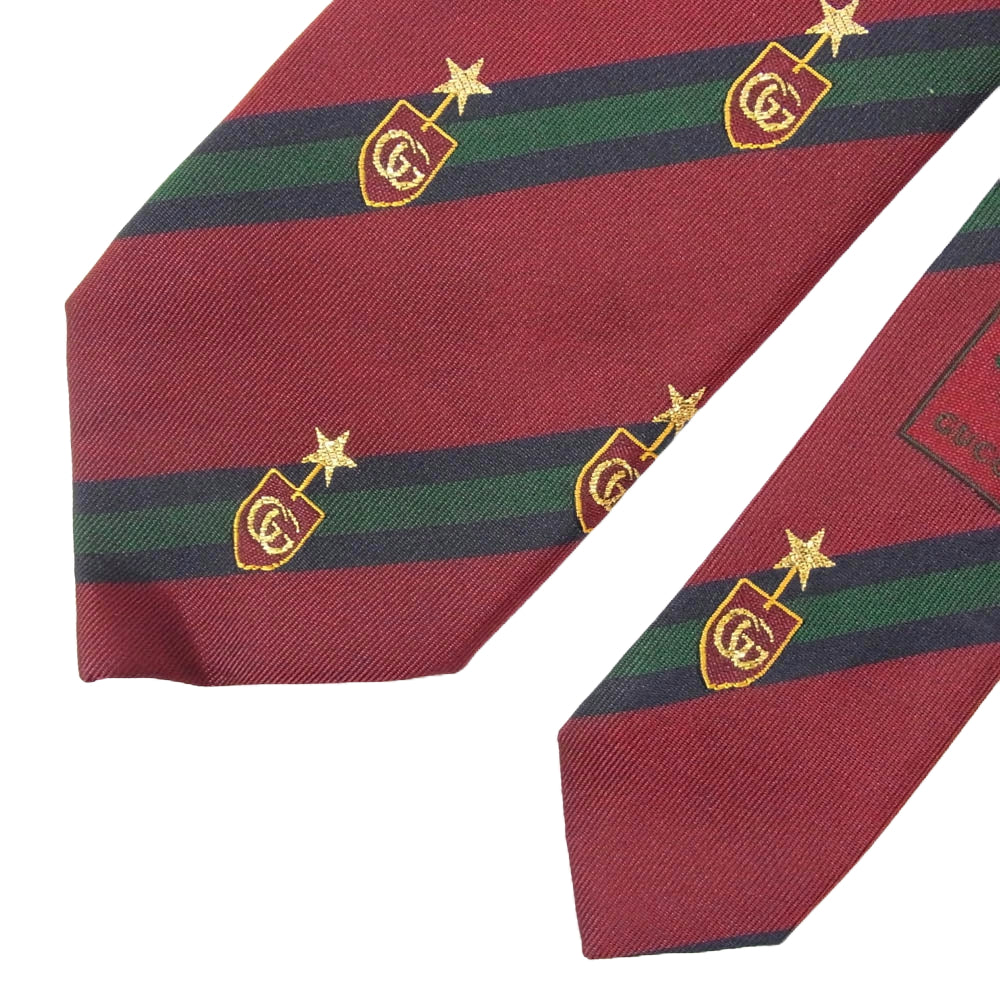 GUCCI グッチ 521716 4B744 スター GG エンブレム 刺繍 ネクタイ エンジ系【美品】【中古】