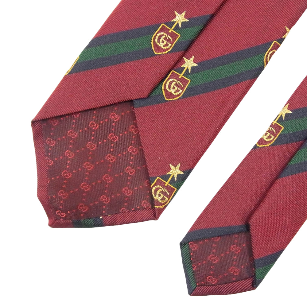 GUCCI グッチ 521716 4B744 スター GG エンブレム 刺繍 ネクタイ エンジ系【美品】【中古】