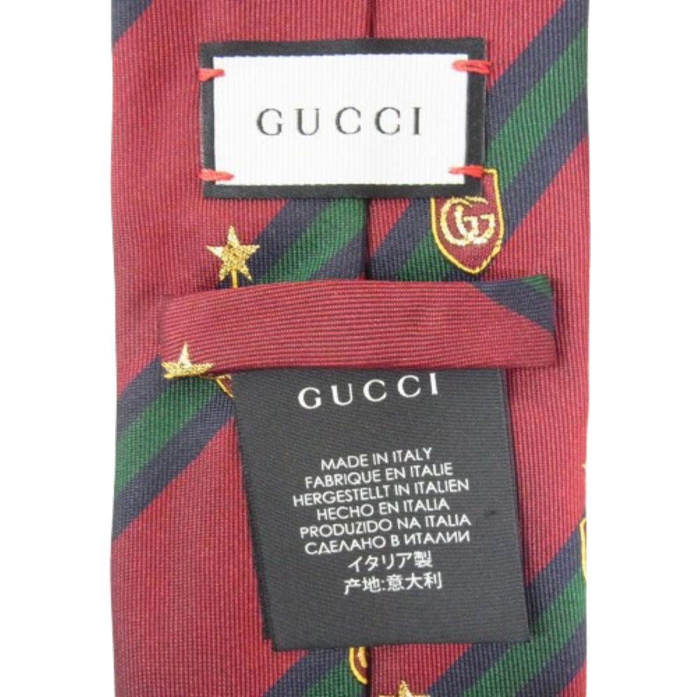 GUCCI グッチ 521716 4B744 スター GG エンブレム 刺繍 ネクタイ エンジ系【美品】【中古】
