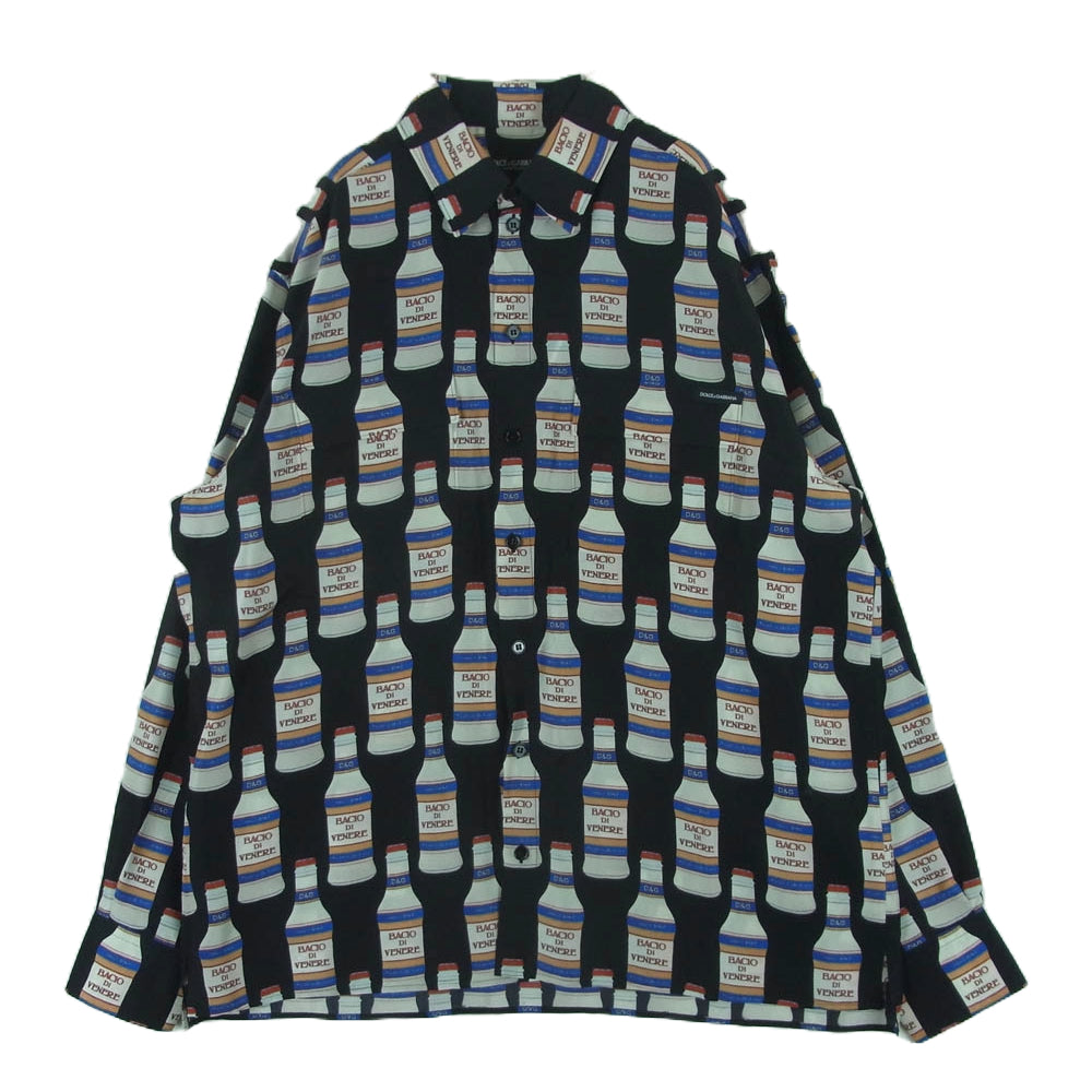 DOLCE&GABBANA ドルチェアンドガッバーナ G5FX8T Love Bottle Silk Shirt ボトル総柄 シルク 長袖 シャツ ブラック系 41【中古】
